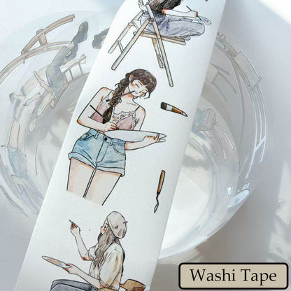 6cm*333cm Drawing girl Die Cutting Washi/PET/Fog PET Tape