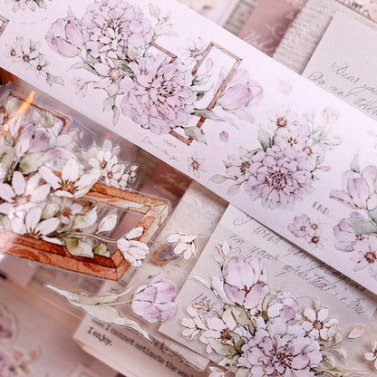 5.5cm*150cm Purple Smoke Flower Die Cutting Washi/PET/Shell Light PET Tape featuring flower, and light designs for journaling, scrapbooking and collage