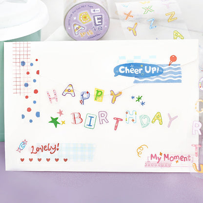 Colorful Fun Words Series Die Cutting PET Tape featuring color designs for journaling, scrapbooking and collage