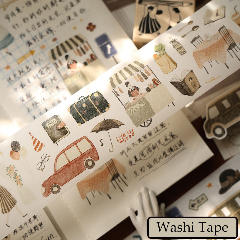 5cm*100cm Travel Diary Die Cutting Washi/Fog PET Tape