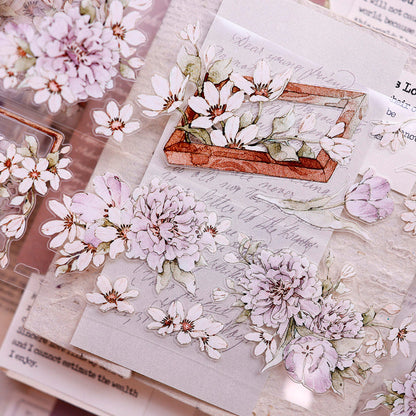 5.5cm*150cm Purple Smoke Flower Die Cutting Washi/PET/Shell Light PET Tape featuring flower, and light designs for journaling, scrapbooking and collage