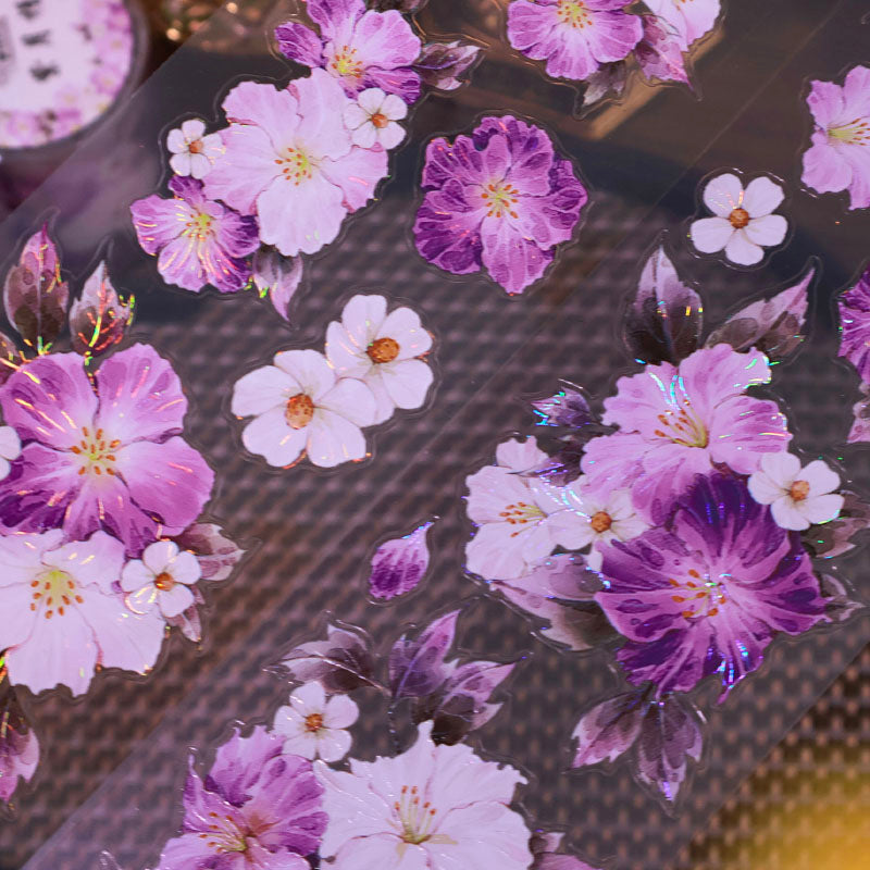 5.5cm*100cm Purple Moon Rose Die Cutting Shell Light Washi/PET Tape