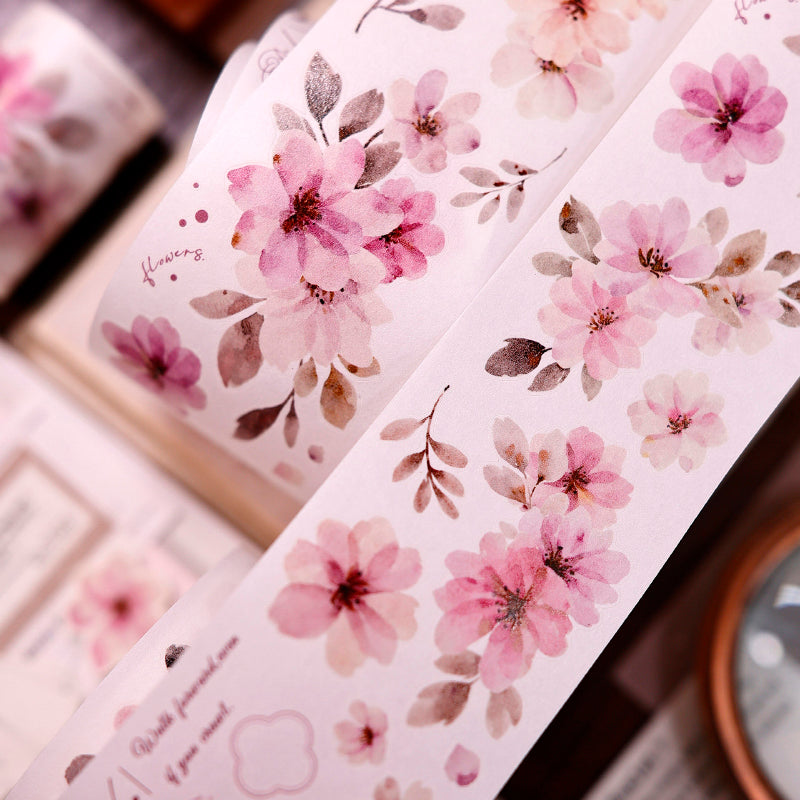 Whole Roll 5.5cm*6m Powdered perfume flower Die Cutting Washi/PET Tape featuring red, and flower designs for journaling, scrapbooking and collage