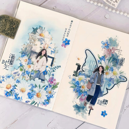 Whole Roll 6cm*3m Blue Island Flower Fragrance Die Cutting PET Tape featuring blue, flower, and island designs for journaling, scrapbooking and collage