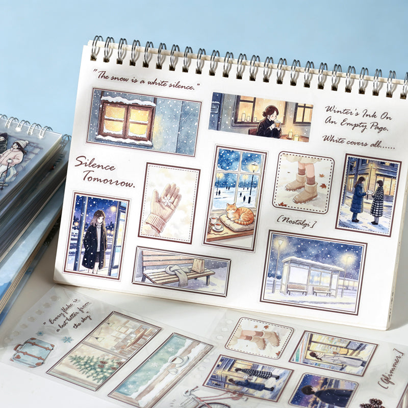 Listen To Rain Snow Series Sticker Book featuring book, rain, and snow designs for journaling, scrapbooking and collage
