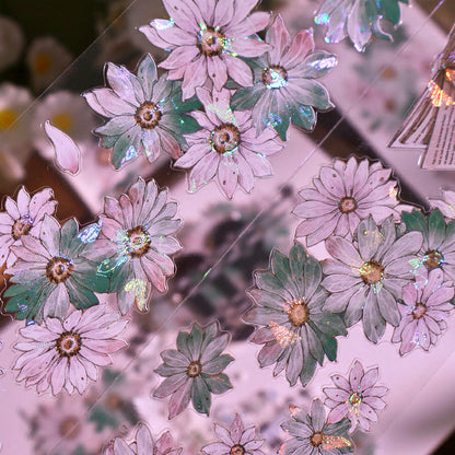 Whole Roll 5.5cm*5m Wild chrysanthemums Die Cutting Washi/PET/Shell Silver PET Tape featuring silver designs for journaling, scrapbooking and collage