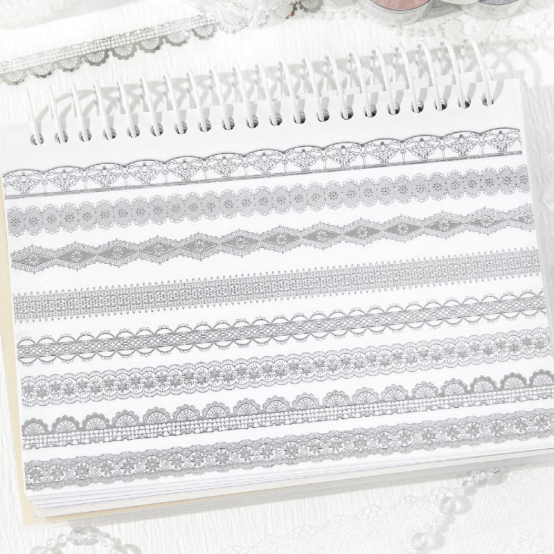 Romantic Moments Series Silver Stamping PET Tape featuring romantic, and silver designs for journaling, scrapbooking and collage