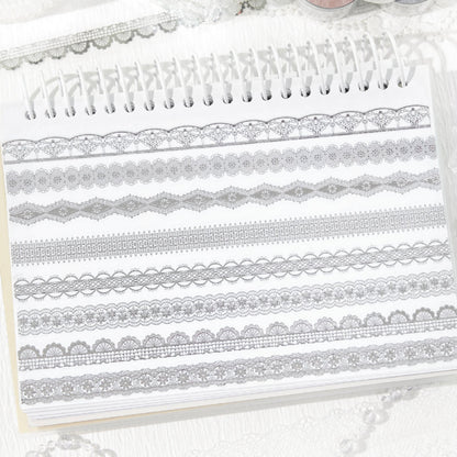 Romantic Moments Series Silver Stamping PET Tape featuring romantic, and silver designs for journaling, scrapbooking and collage
