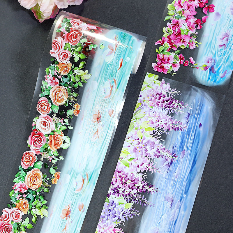 Summer Flower Sea Crystal PET Tape featuring summer, flower, and sea designs for journaling, scrapbooking and collage