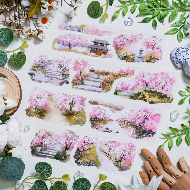 7cm*100cm Cherry Blossom Tree PET Tape featuring tree, and cherry designs for journaling, scrapbooking and collage