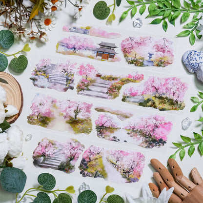 7cm*100cm Cherry Blossom Tree PET Tape featuring tree, and cherry designs for journaling, scrapbooking and collage