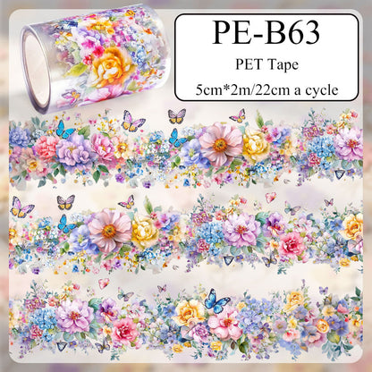 Colorful flowers PET Tape featuring flower, and color designs for journaling, scrapbooking and collage