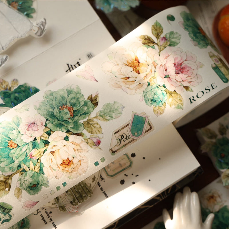 5.5cm*100cm Dream Painting green Die Cutting Washi/PET/Shell Light PET Tape featuring dream, green, and light designs for journaling, scrapbooking and collage