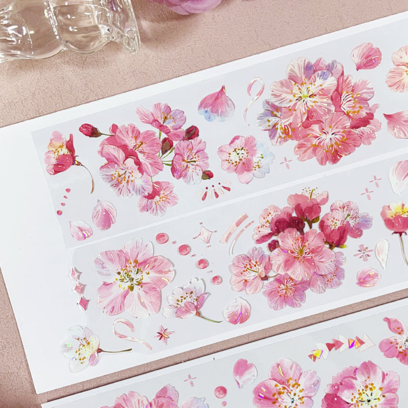 Whole Roll 6cm*5m Cherry Blossom Affair Die Cutting Shell Light PET/Synthetic Paper Tape