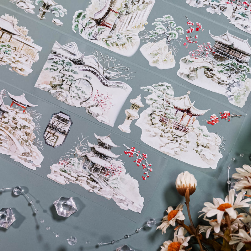6cm*100cm Snow City PET Tape featuring snow designs for journaling, scrapbooking and collage