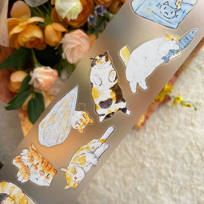 Whole Roll 6cm*10m Cat Home Die Cutting Washi/PET/Fog PET Tape featuring cat, and home designs for journaling, scrapbooking and collage