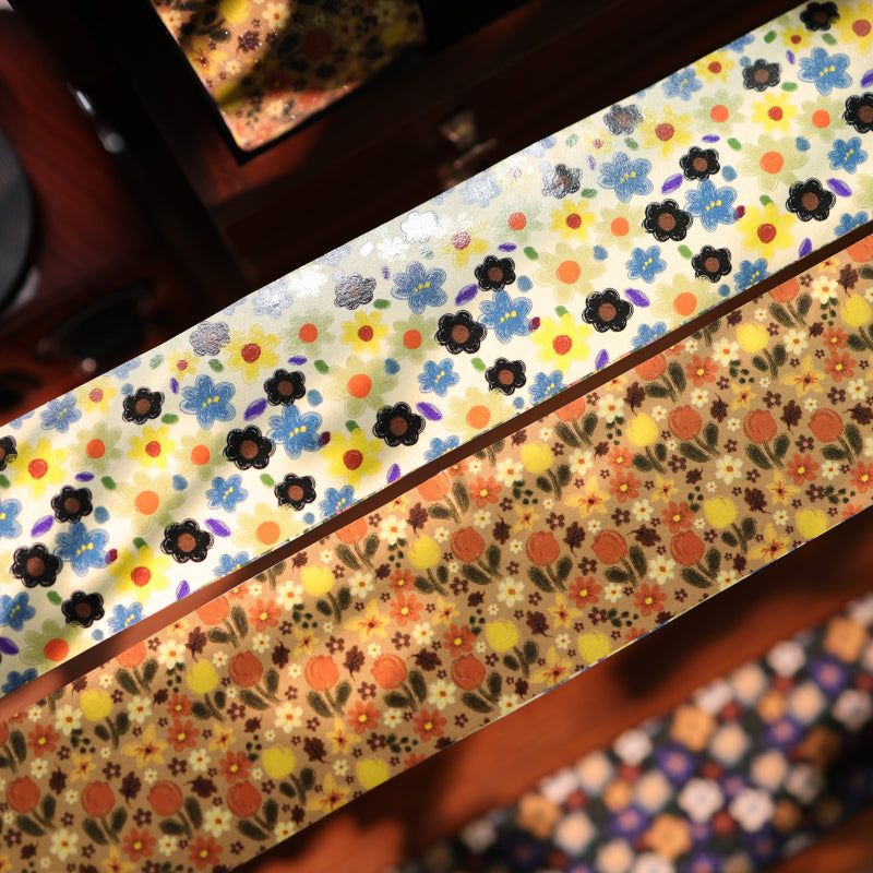 4.2cm*100cm Retro Floral Print Washi Tape featuring floral, and retro designs for journaling, scrapbooking and collage