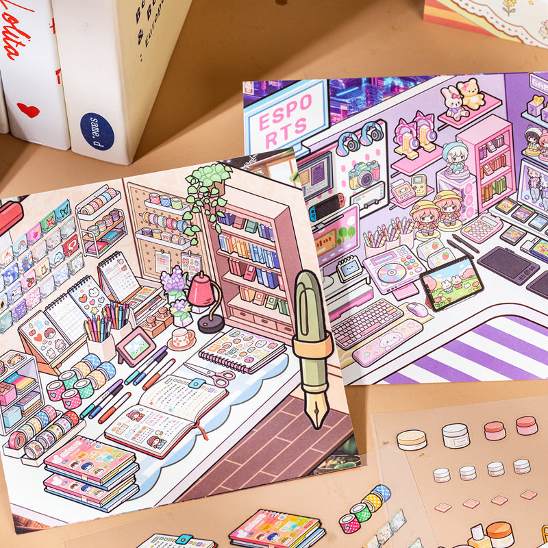 Corner Of Desk Series 3D Sticker Book featuring book designs for journaling, scrapbooking and collage
