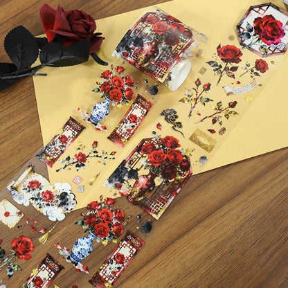 Rose Farewell PET Tape featuring rose designs for journaling, scrapbooking and collage