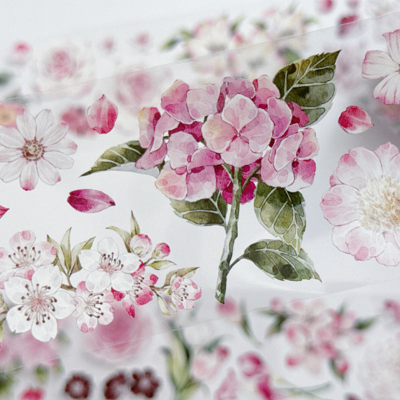 Whole Roll 5.5cm*5m Pink Flower Collection Washi/PET Tape featuring pink, and flower designs for journaling, scrapbooking and collage