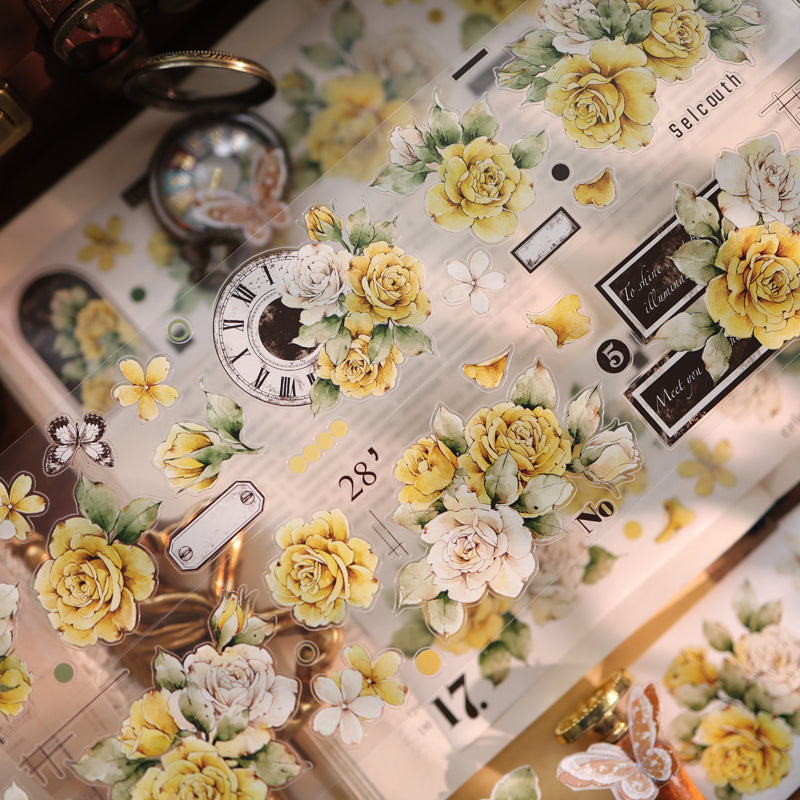 Faded Yellow Letter Flower Die-Cutting Washi Tape - Whole Roll 6cm×6m