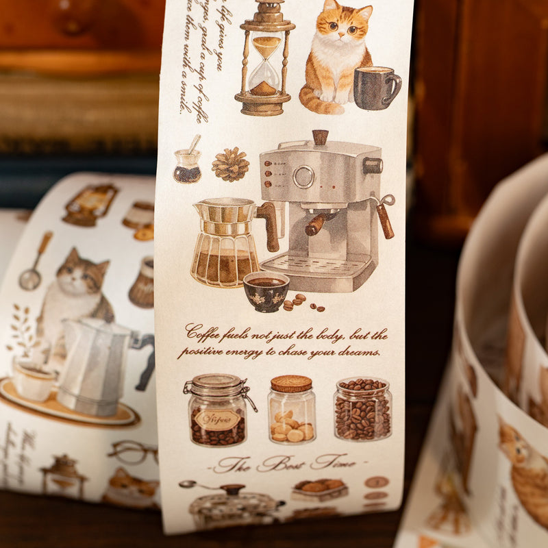Coffee and Cat Series Washi Tape featuring cat designs for journaling, scrapbooking and collage