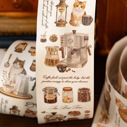 Coffee and Cat Series Washi Tape featuring cat designs for journaling, scrapbooking and collage