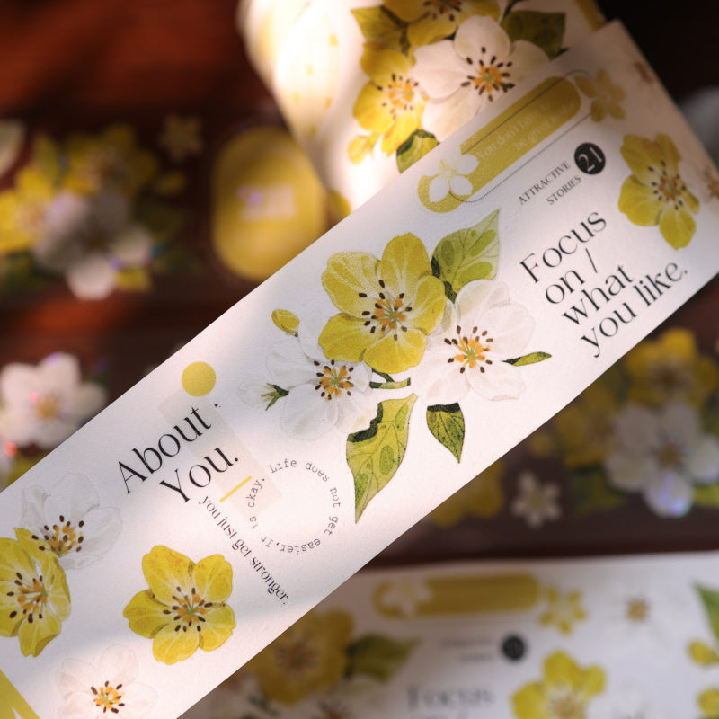 5.5cm*150cm Creamy Peach Blossoms Die Cutting Washi/PET/Shell Light PET Tape featuring cream, peach, and light designs for journaling, scrapbooking and collage