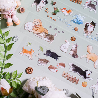 6.5cm*100cm Adorable animals Die Cutting PET Tape featuring animal designs for journaling, scrapbooking and collage