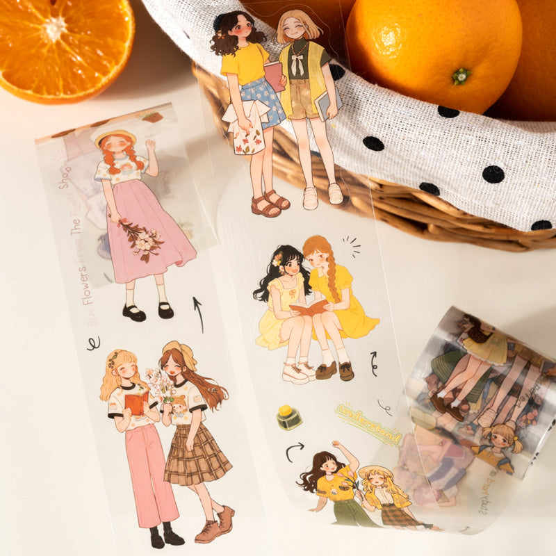 The orange flavored girl series Die Cutting PET Tape featuring red, girl, and orange designs for journaling, scrapbooking and collage