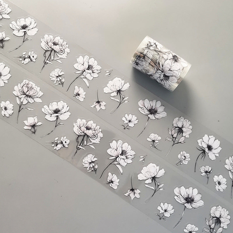 Flower Shadow White PET Tape featuring white, flower, and shadow designs for journaling, scrapbooking and collage