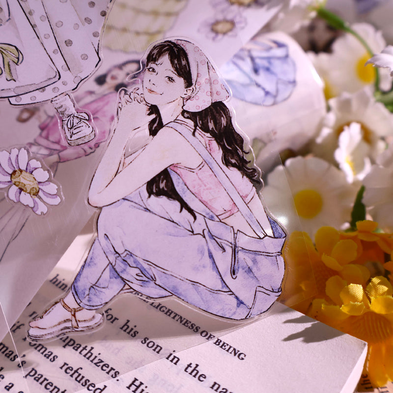6cm*100cm Powerful Girl Die Cutting Washi/PET Tape featuring girl designs for journaling, scrapbooking and collage