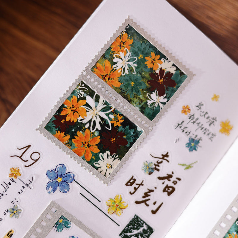 Whole Roll 3cm*3m Green ink flower Washi Tape featuring green, and flower designs for journaling, scrapbooking and collage