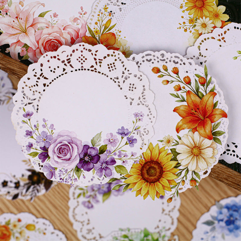 Lace Flower Series Sticker featuring lace, and flower designs for journaling, scrapbooking and collage