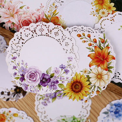 Lace Flower Series Sticker featuring lace, and flower designs for journaling, scrapbooking and collage