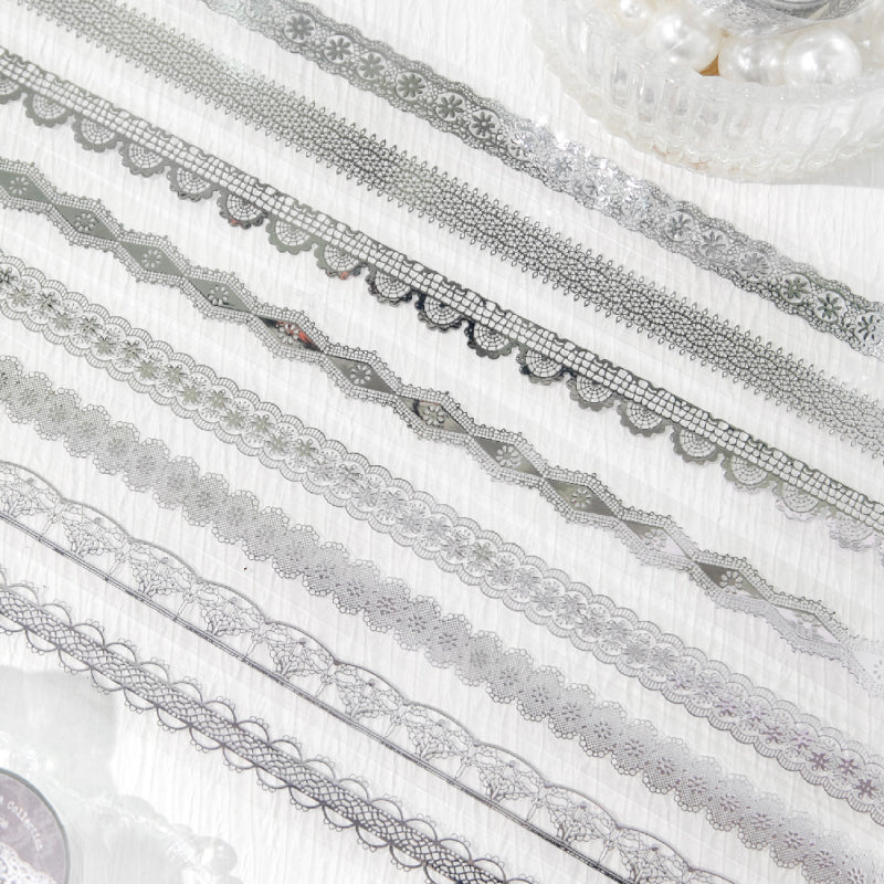 Romantic Moments Series Silver Stamping PET Tape featuring romantic, and silver designs for journaling, scrapbooking and collage