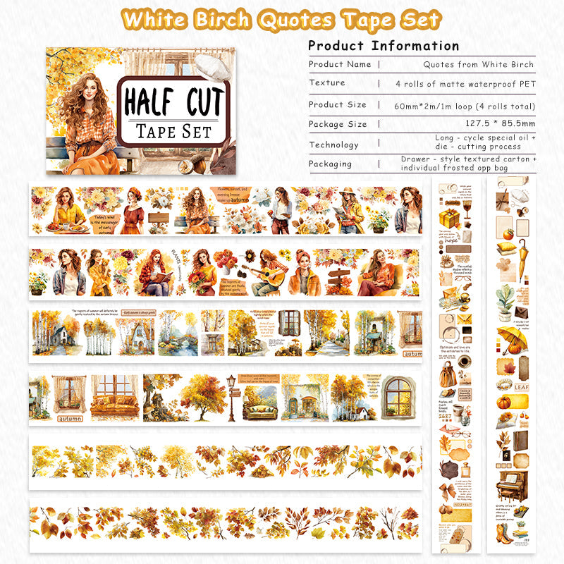 White Birch Quotes Tape Set featuring white designs for journaling, scrapbooking and collage