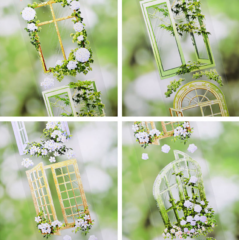 Whole Roll 6cm*5m Windowful Of Flowers PET Tape featuring flower, and wind designs for journaling, scrapbooking and collage