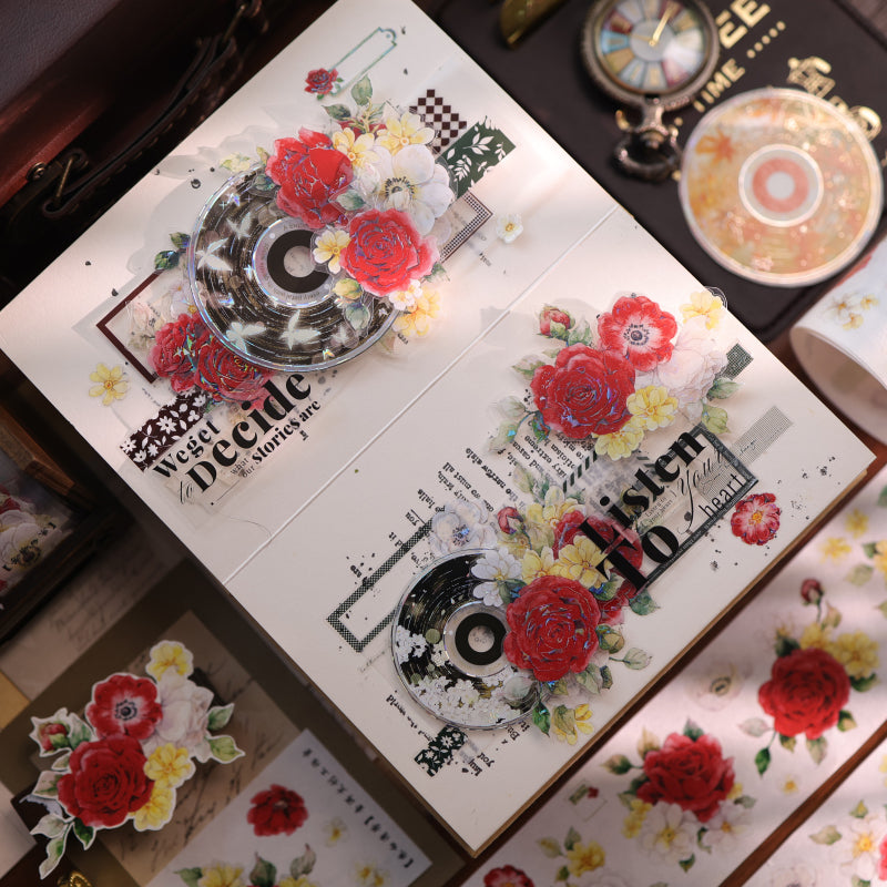 5.5cm*100cm Red White Flower Die Cutting Washi/PET/Shell Light PET Tape