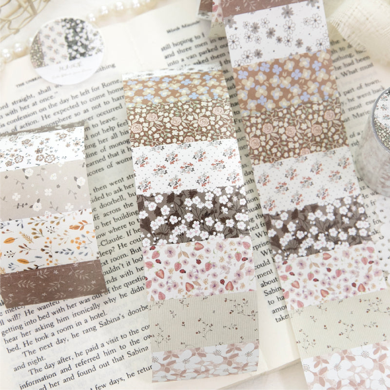 Flower letter series Die Cutting White Kraft Paper Tape featuring white, flower, and letter designs for journaling, scrapbooking and collage
