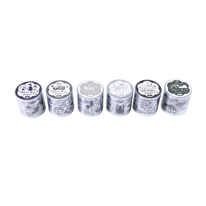 Silver Mist Leisure Series Die Cutting Silver Stamping Fog PET Tape featuring leisure, and silver designs for journaling, scrapbooking and collage