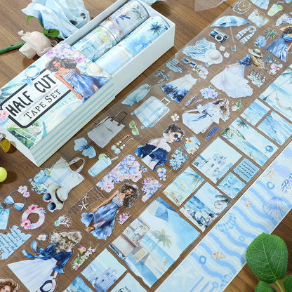 Seaside town Die Cutting Washi/PET Tape Set featuring sea designs for journaling, scrapbooking and collage