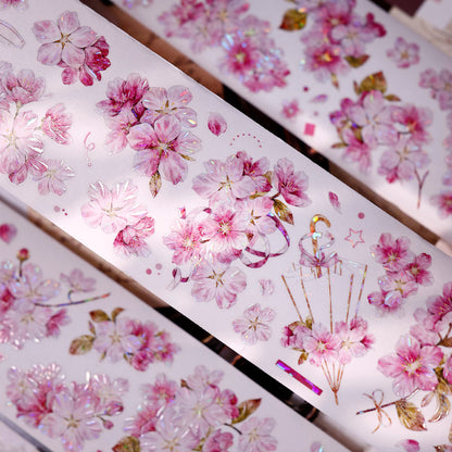 Whole Roll 6.5cm*5m Pink Cherry Blossom Die Cutting Washi/PET/Shell Light Washi/PET Tape