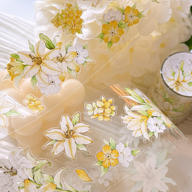 5.5cm*100cm Floating Light Lily Die Cutting Washi/PET Tape featuring light designs for journaling, scrapbooking and collage