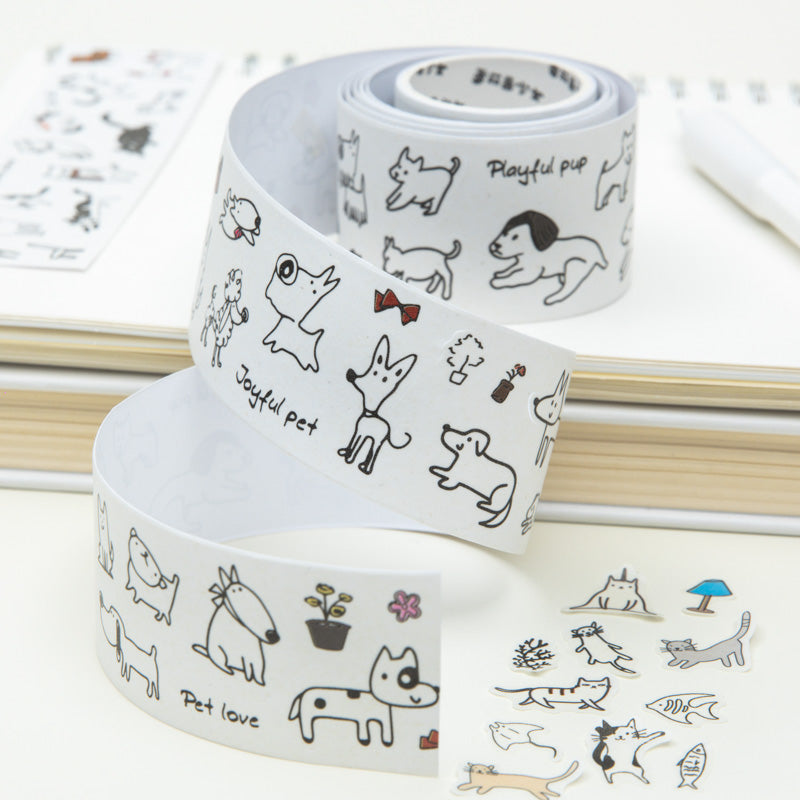Sketchy Tiny Pets Series Die Cutting Washi Tape for journaling, scrapbooking and collage