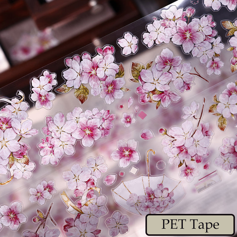 Whole Roll 6.5cm*5m Pink Cherry Blossom Die Cutting Washi/PET/Shell Light Washi/PET Tape