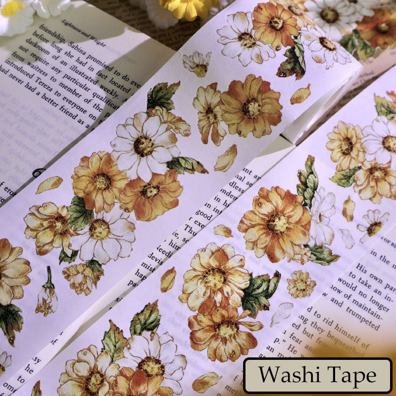 Whole Roll 5cm*5m Golden daisy Die Cutting Washi/PET/Shell Silver PET Tape