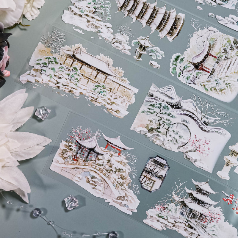 6cm*100cm Snow City PET Tape featuring snow designs for journaling, scrapbooking and collage