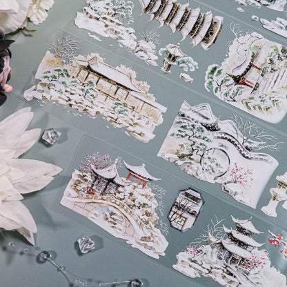 6cm*100cm Snow City PET Tape featuring snow designs for journaling, scrapbooking and collage