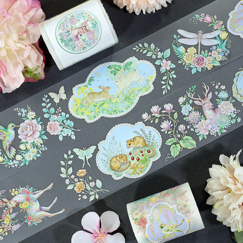 Flower Fields Fairy Tale Shell Silver Fog PET Tape